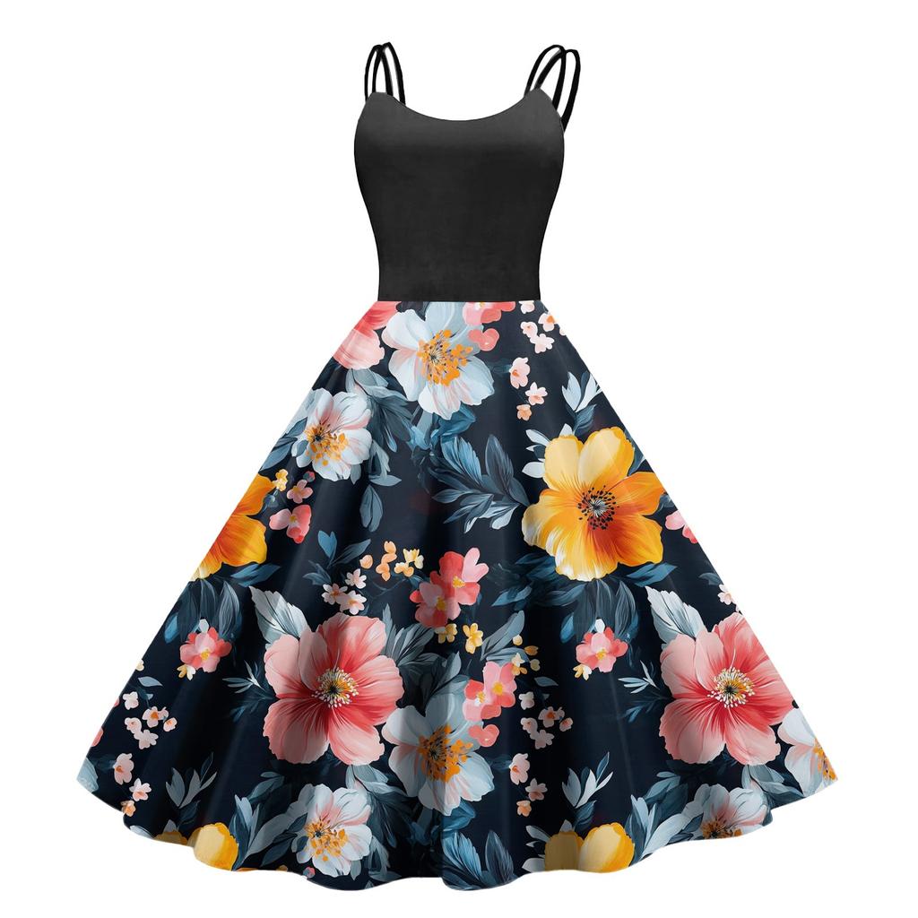 Women's Casual Fashion Print Sexy Off Shoulder Punk Retro Dress Retro Dress Dress