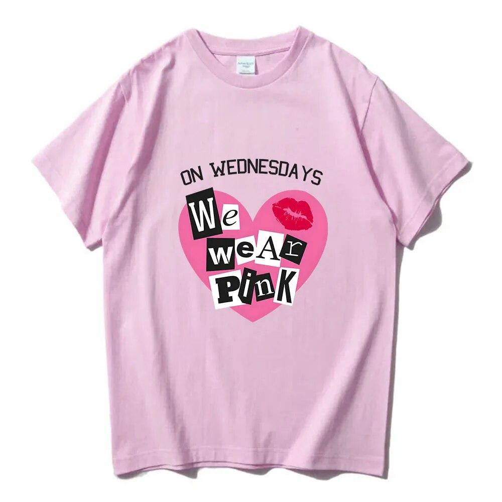 MeanGirls On Wednesday We Wear Pink T-shirts Short Sleeve Soft Cotton Tee-shirt Casual Spring Women/Men Tshirt Graphic Print Tee
