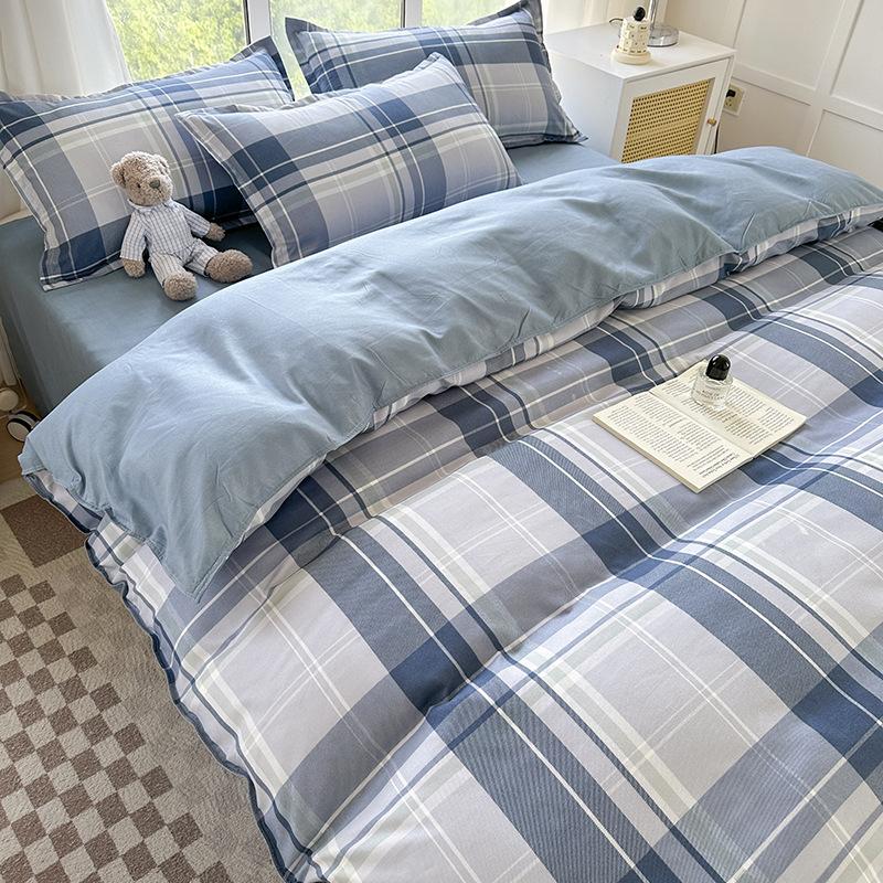 Утолщенный потертый комплект из четырех простых простыней из твила, пододеяльников, постельного белья