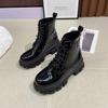 Black Punk Ankle Platform Motorcycle Boots Women Lace Up Chunky Heel Belt Buckle Designer Shoes Women Zapatillas Mujer2022