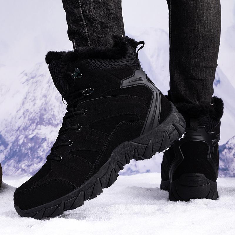New snow boots men's large size velvet thickened thermal cotton shoes winter high-top outdoor mountaineering combat boots