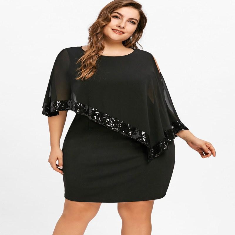 2024 Irregular Sequin Patchwork Plus Size Women's Dress - 8 Colors & Sizes Available