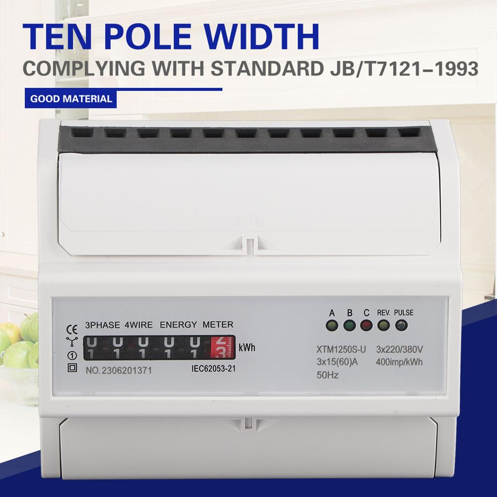 1 pcs 220V 380V Digital 3 phase 4 Wire 7P Din Rail Electric Meter Electronic KWh Meter 15(60)A
