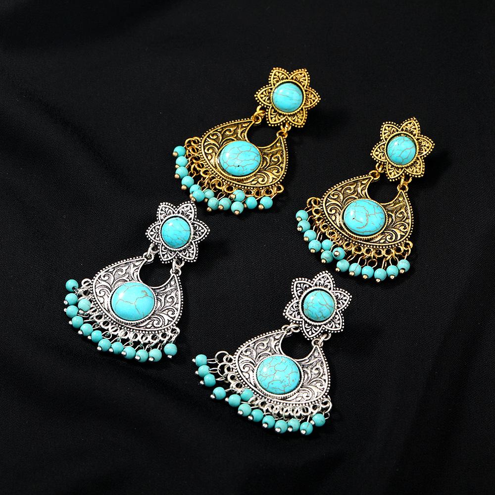 Аксессуары, креативные персонализированные текстурные полые серьги, длинные серьги из бирюзового сплава