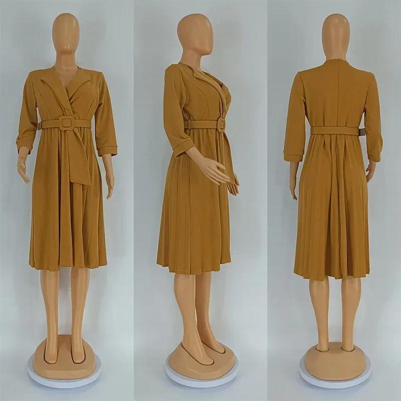 Элегантное африканское платье с коротким рукавом и V-образным вырезом, однотонное платье, африканская одежда Dashiki, африканские плиссированные платья для женщин