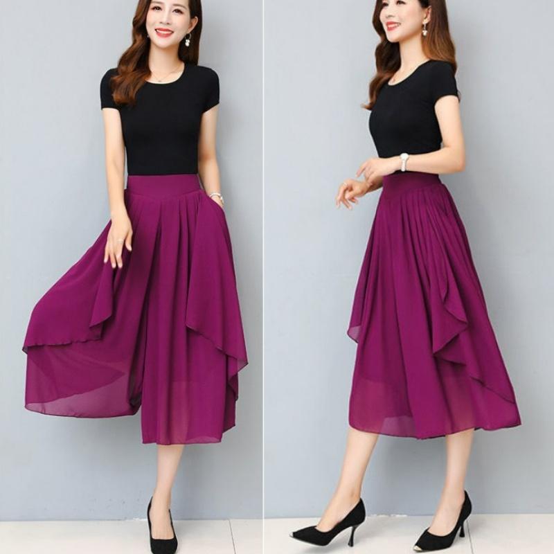 Женские эластичные шифоновые летние укороченные брюки с высокой талией, брюки-кюлоты, юбка