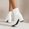 White Ankle Boots for Women  Side Zipper Stretch Middle Heel Large Size Short Boot Fashion Pointed Shoes