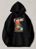 Black Pullover Hoodie with Tropical Coconut Drink Print Paradise Beach Sunset Design Vacation & Relax Theme Casual Streetwear for