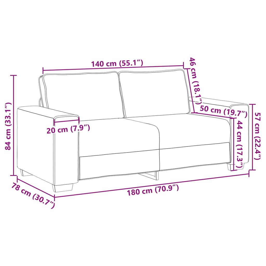 2 Seater Cream Sofa 180 cm Faux Leather