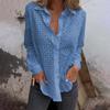 Women Shirt Lapel Long Sleeve Hollow Flower Pattern Shirt Tops Solid Color Loose Fit Single