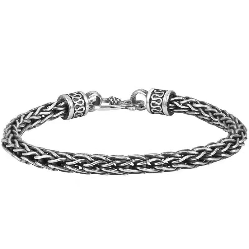 Браслет National Tide Retro для мужчин Tide Single Simple Trend Personality, плетеный вручную серебряный браслет, аксессуары для отца