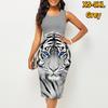 Women's Dress Sling Summer Painted Tiger Print Dresses Tight Sleeveless Slim Fit Sexy Fashion Top Clothing