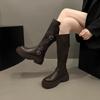 Мода Женщины 2024 Новая мода пряжка ремень рыцарские сапоги осень зима платформа колено высокие сапоги женщины винтаж кожа длинный