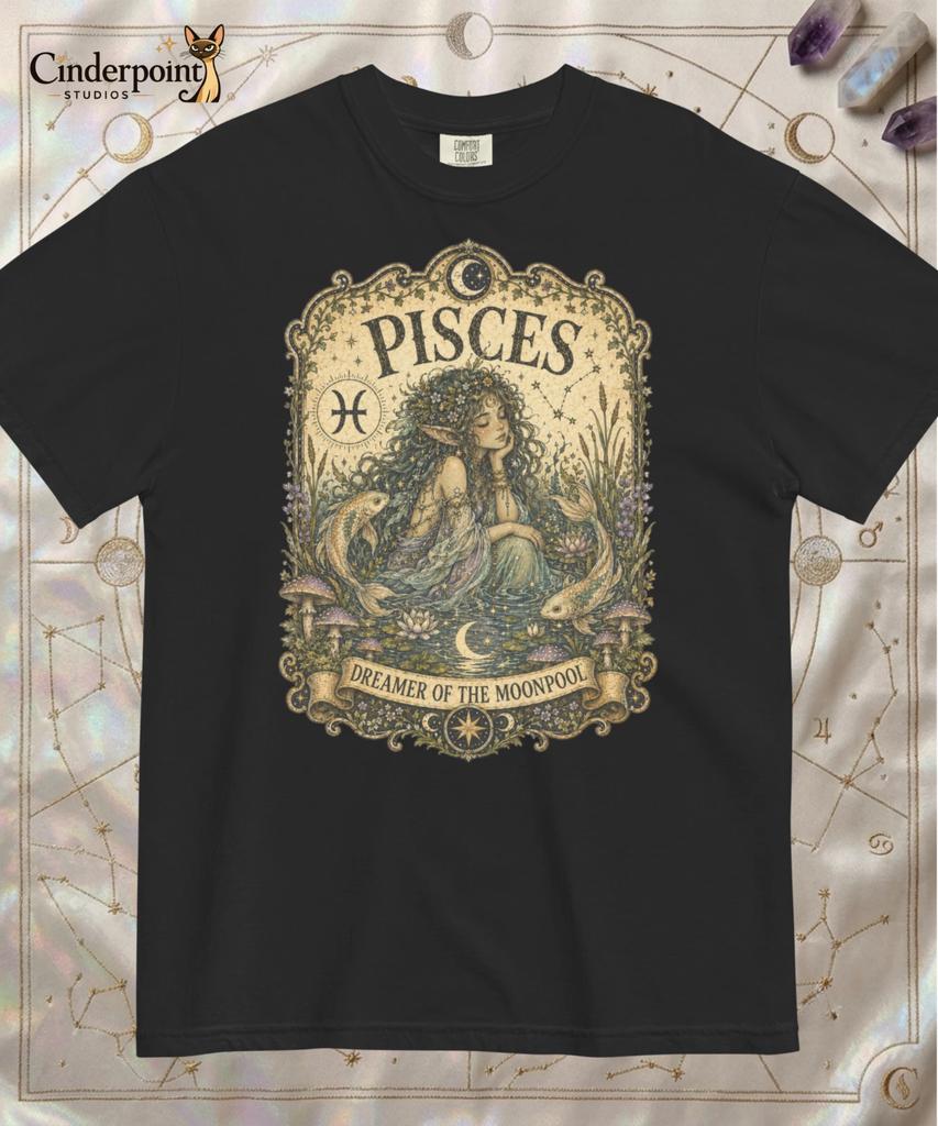 Pisces Dreamer of the Moonpool T-Shirt Premium Comfort Colors Zodiac Tee S-4XL