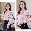 M-4XL женские весенне-летние стильные шифоновые блузки, рубашки, женские повседневные блузки с длинными рукавами и галстуком-бабочкой, воротник с принтом, топы