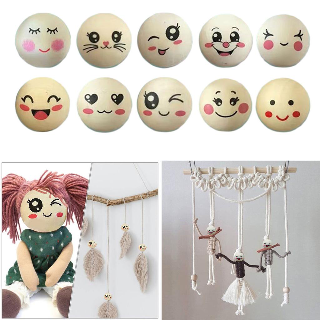 100 Pcs Wooden Beads 20mm Natural Wood Beads Wooden Ball with Face for DIY Jewellery Bracelet Necklace Craft Decoration