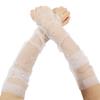 White Tulle Gloves Wedding Pearl Long Bridal Sheer Sleeves Elbow Length Lace Fingerless Gloves Mesh Dress Arm Gloves for Brides Costume Dance Party