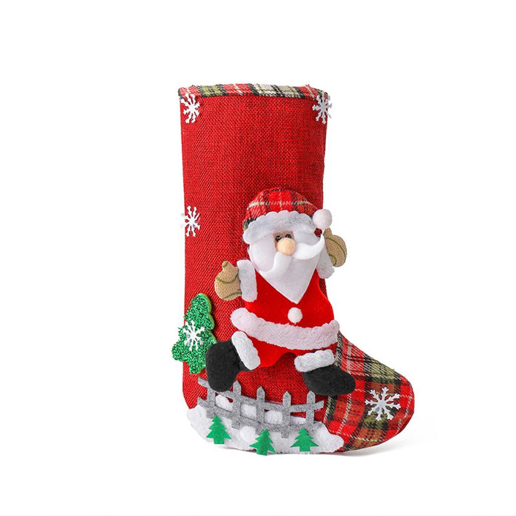 Large Linen Christmas Stockings Christmas Tree Decoration Pendant Cute Candy Gift Bag Holiday Decoration Stockings
