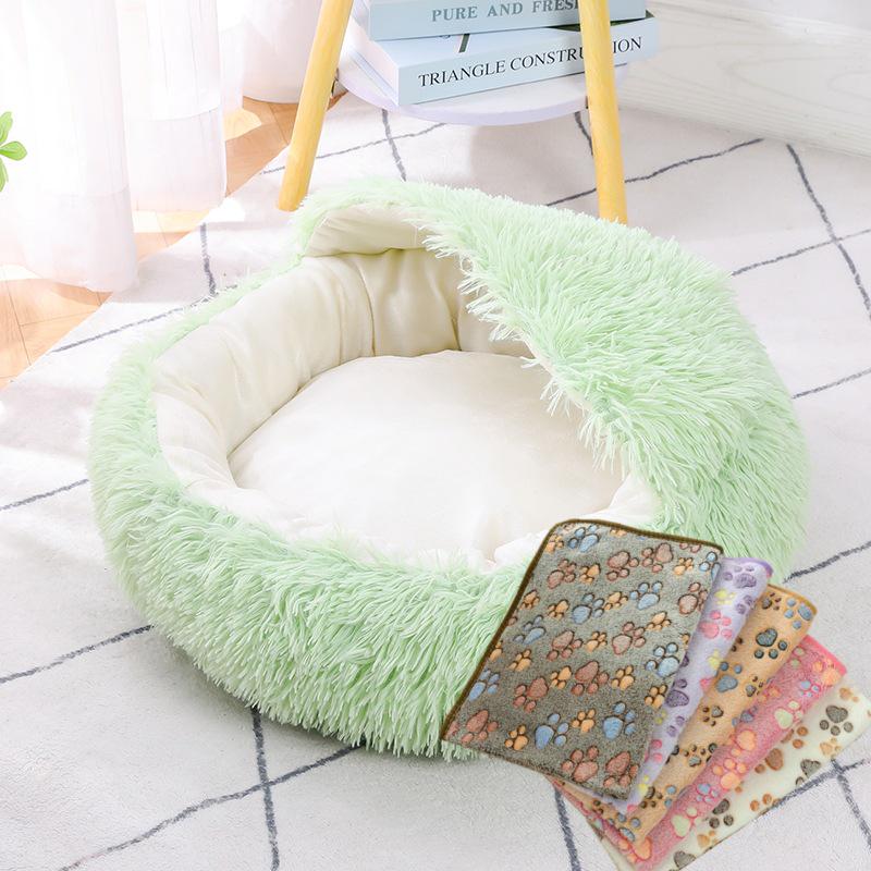 Уютная плюшевая кошачья лежанка - Круглая, полузакрытая для глубокого сна