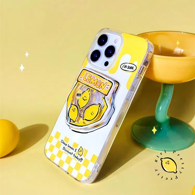 Magnetic Stand Phone Case Compatible Compatible for iPhone15 14 13 12 11promax Xsmax Xr 7 8plus Yellow Lemon