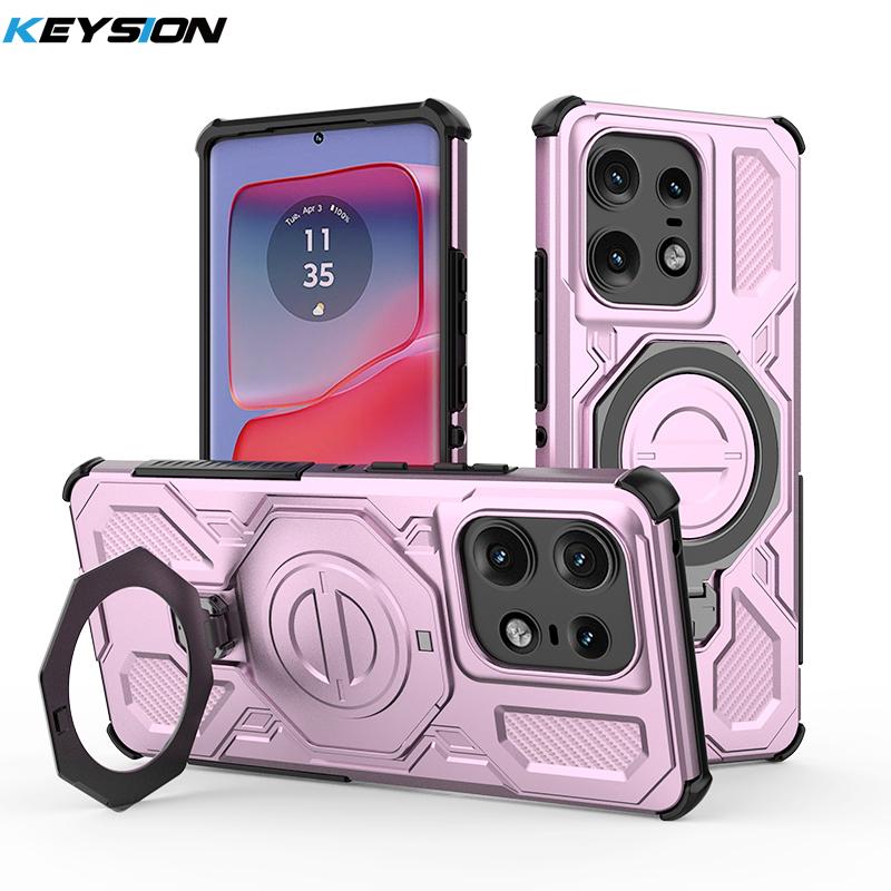 KEYSION Shockproof Magnetic Case for Motorola Edge 50 Pro 5G Upright Live Metal Ring Stand Phone Back Cover for MOTO Edge 50 5G