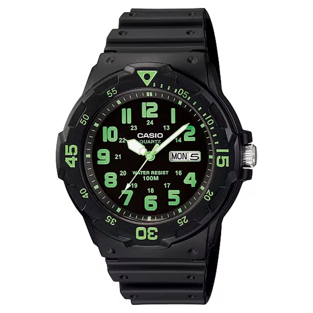 Casio Standard MRW-200H-3BV Quartz Watch Men's Black Lime Green Analog Timepiece