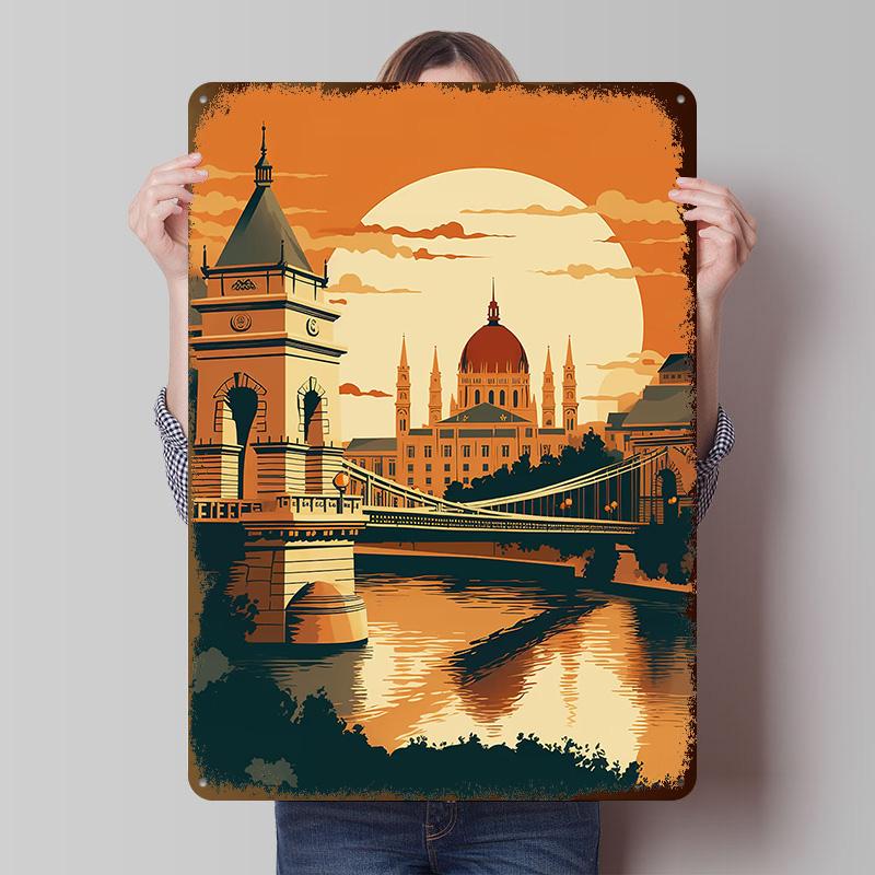 Travel to Budapest Metal Poster Custom Wall Art Retro Vintage Tinplate Signs for Man Cave Living Room Decoration Bathroom Decor