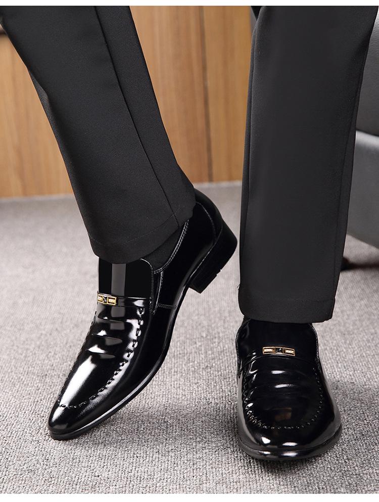 Мужские заостренные деловые кожаные туфли, дышащая корейская лакированная кожа, повседневная обувь