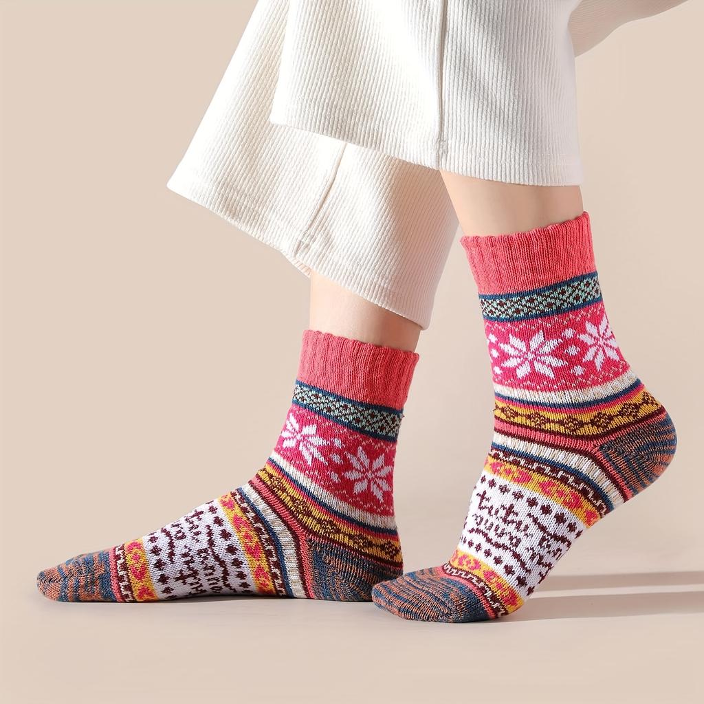 5 Pairs Wool Socks Vintage Winter Warm Wool Socks for Women Soft Cozy Socks Thick Boots Socks for Women