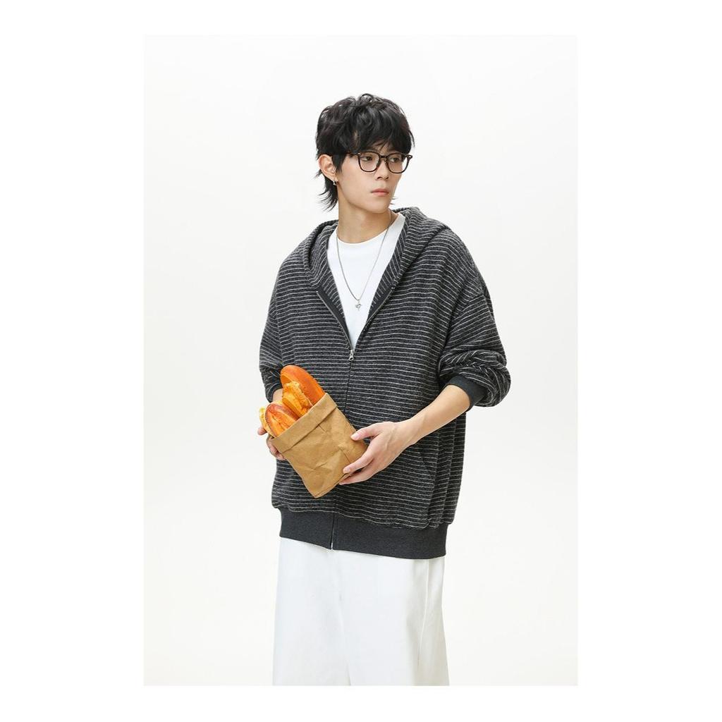 Унисекс ретро-худи на молнии в полоску, кардиган для весны/осени - Повседневное, свободный крой