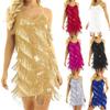 (Qunide) Women's Solid Color Sleeveless Sequins Concert Halter Tassel Style Dress Dress