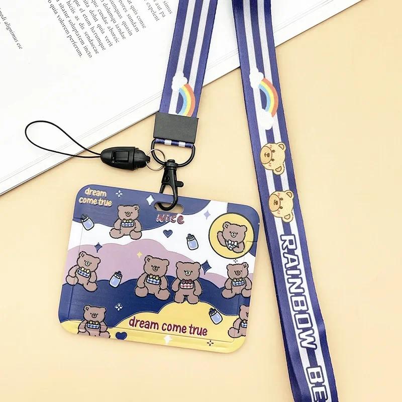 Горизонтальный милый мультяшный чехол для карт Push Pull, чехол для карточек Bus, чехол для игровых карт, держатель для кредитных карт, держатель для разрешения на работу, шнурок