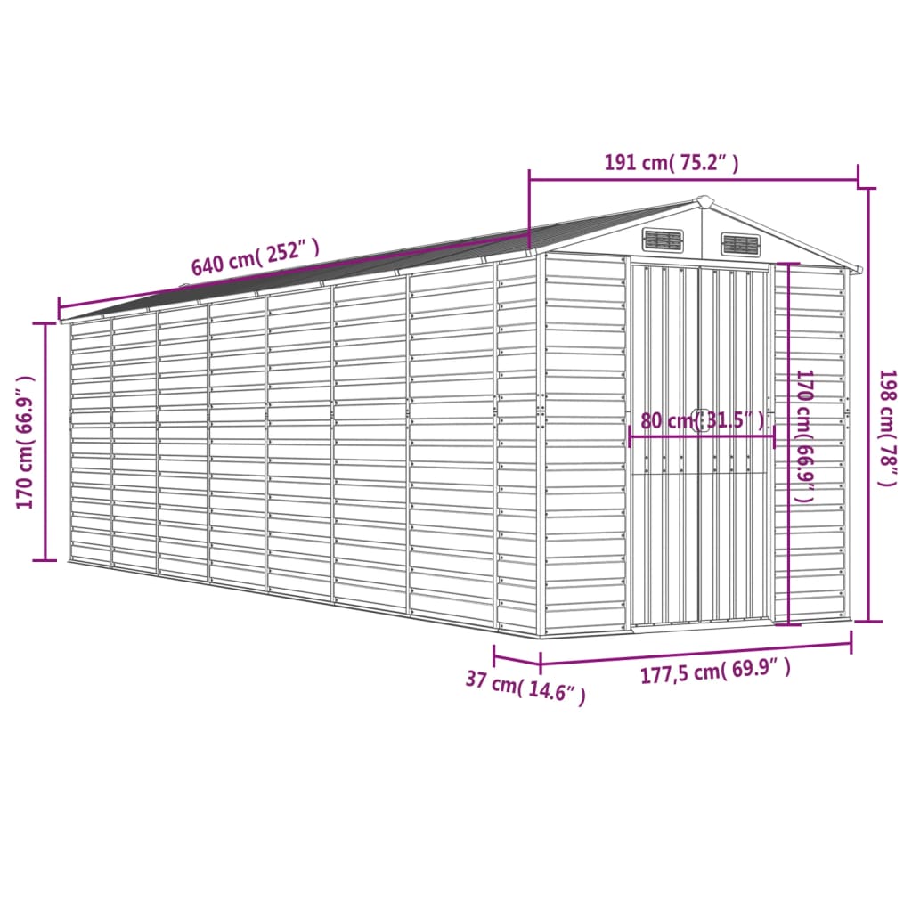 Garden Shed Light Brown 191 x 640 x 198 cm Galvanized Steel