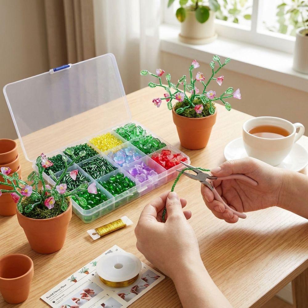 Succulent Cactus DIY Glass Bead Potted Plant Kit Glass Bead Floral Craft Box Gift Making