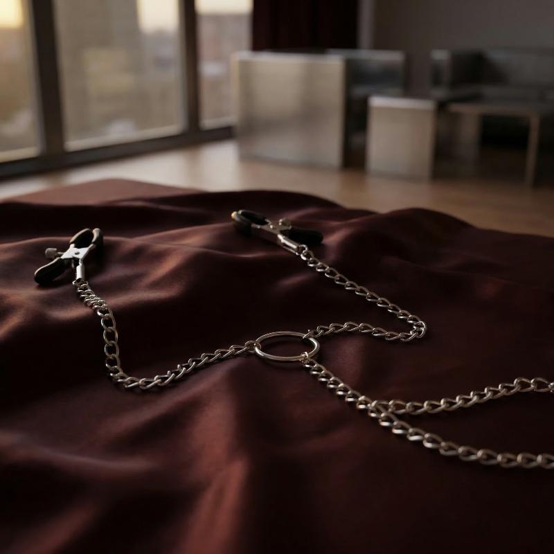 Adjustable Chain Metal Nipple Clamps Clips for Adult Women Cosplay Fantasy Soft Rubber Tips Non Slip Couples Intimate Toy