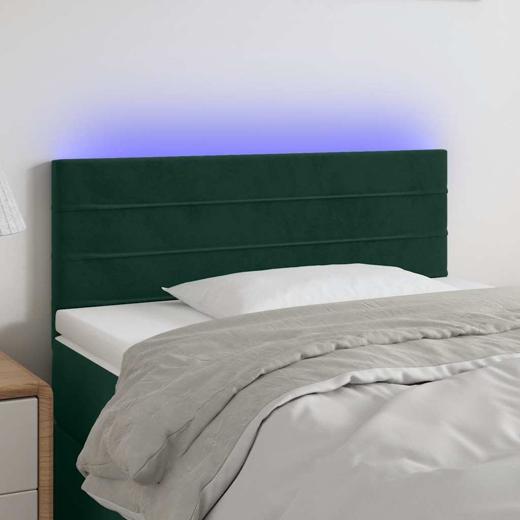 LED Headboard Dark Green 90x5x78 88 cm Velvet