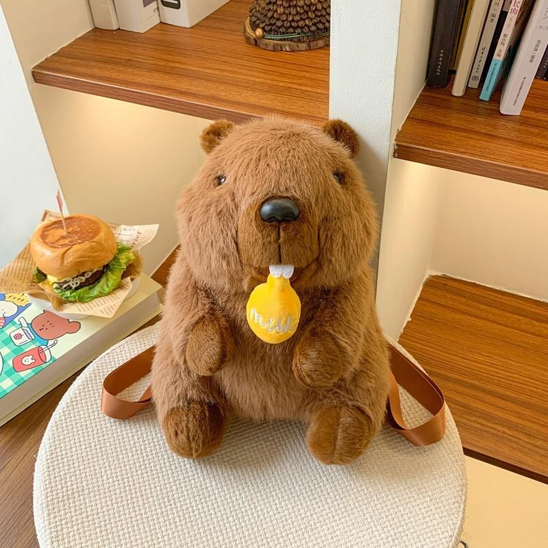 Marmota Plush Backpack With Zipper Closure For Kids And Teens Daily Use