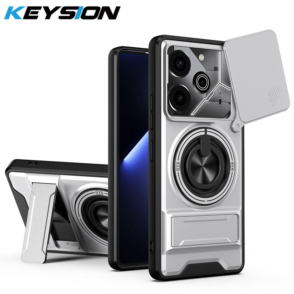 KEYSION Магнитный чехол для телефона TECNO Pova 6 6 Pro 5G Защита сдвижной крышки камеры Вертикальная подставка Кольцо Ударопрочная задняя крышка