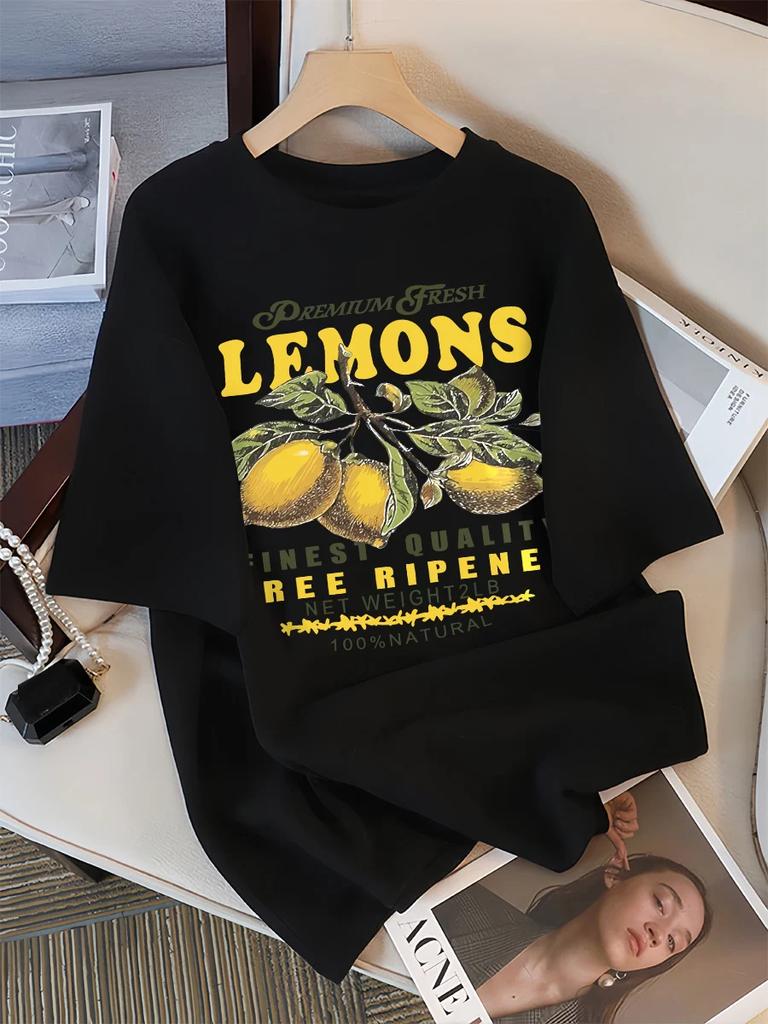 Lemons Fruits Premium Fresh Printing T Shirt Woman Sportswear O-Neck Casual T Shirts All-Match Short Sleeve Women Clothing