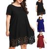 Женское летнее платье миди с вырезом по краю, большие размеры, с короткими рукавами и круглым вырезом, свободный подол, однотонное женское повседневное платье