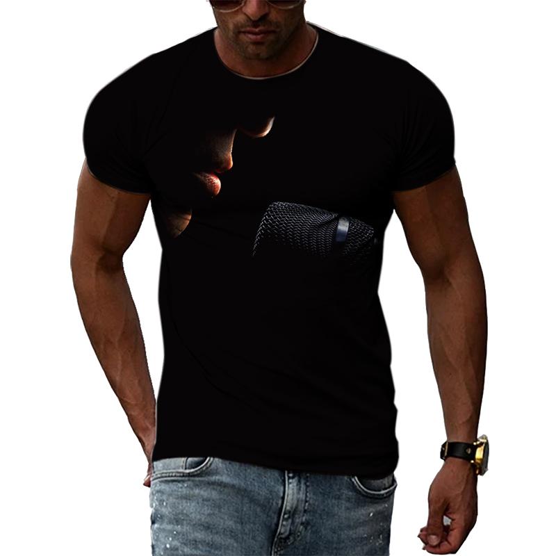 Summer Fashion Music Element Pattern T-shirt Hip-Hop Trend Microphone  Printing Tops Casual Novelty Men's Short Sleeved Clothing