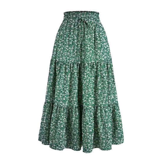 Женская юбка, эластичная, с высокой талией, на шнуровке, юбка-лето, в стиле бохо, с цветочным принтом, оборками, низом, длинная юбка