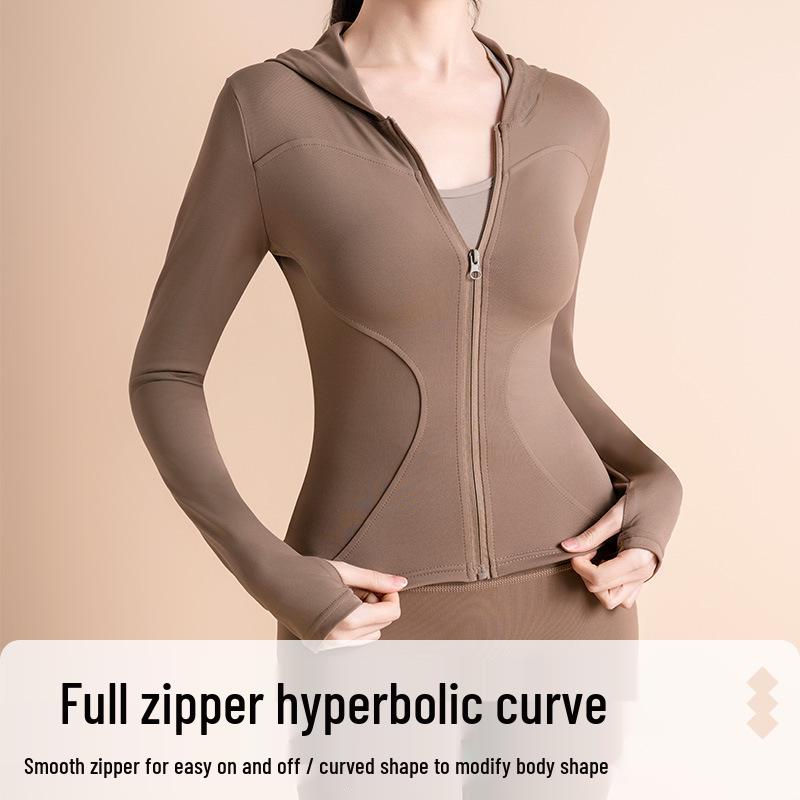 Высокоэластичный облегающий кардиган для йоги с капюшоном - Ветрозащитная фитнес-куртка для бега, велоспорта и йоги