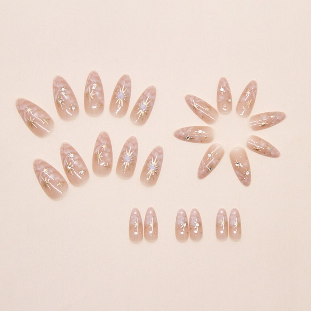 24pcs French Fake Nails Long Almond Press on Nails Manicure Nail Tips DIY