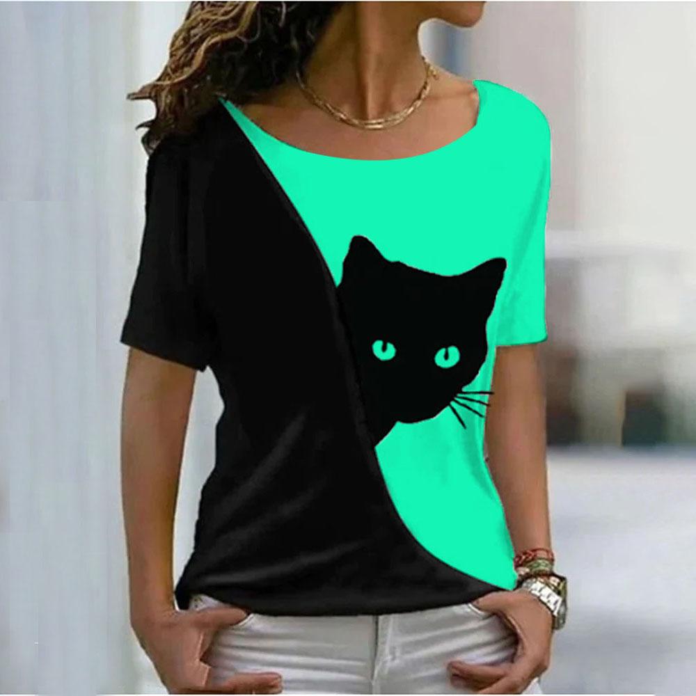 Модные футболки для женщин Harajuku повседневные топы 3D Kawaii Cat Printing Oversize женские забавные футболки с коротким рукавом летние топы 2024