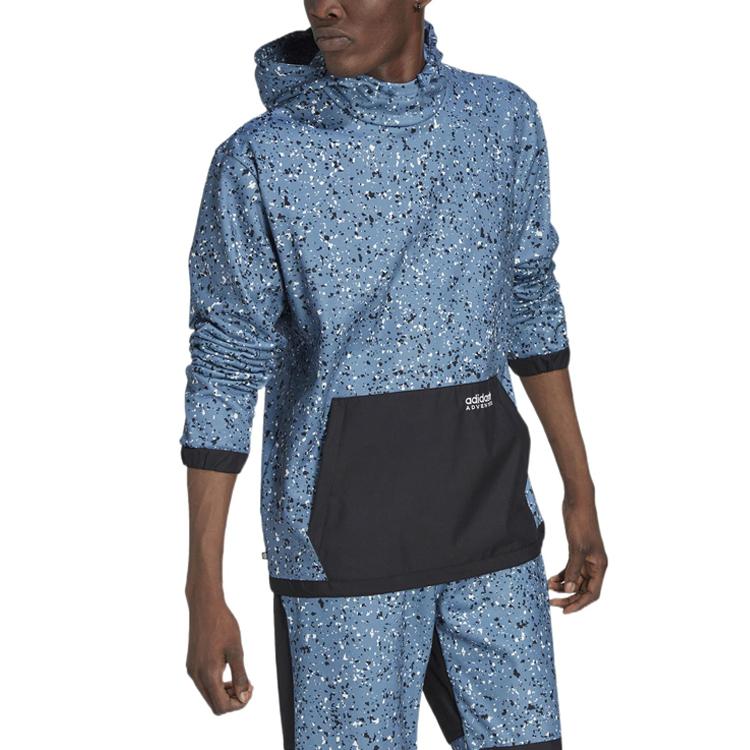adidas Толстовка с капюшоном Originals Clover Texture Print Colorblock с длинным рукавом, мужские топы, синяя HK5015