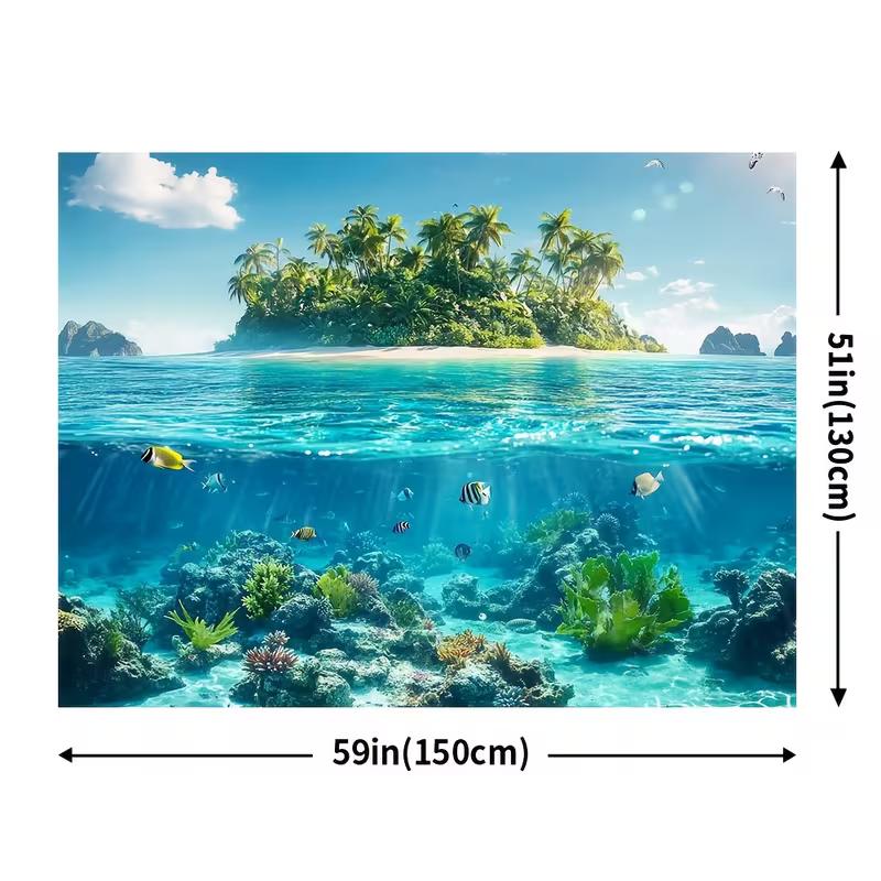 2D Split View Ocean Island Backdrop Underwater Photography Background