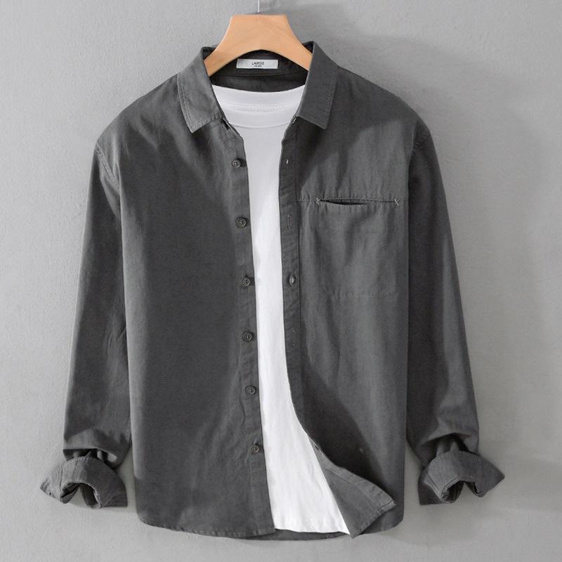 Повседневная рубашка Модная джентльменская дышащая рубашка из чистого хлопка в британском стиле для улицы, однотонная, тонкая, повседневная рубашка из хлопка с длинным рукавом