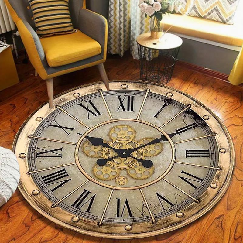Шикарный винтажный clock Круглый ковер Изысканный механизм Печать с римскими цифрами Прочный Нескользящий Декоративный ковер для гостиной спальни