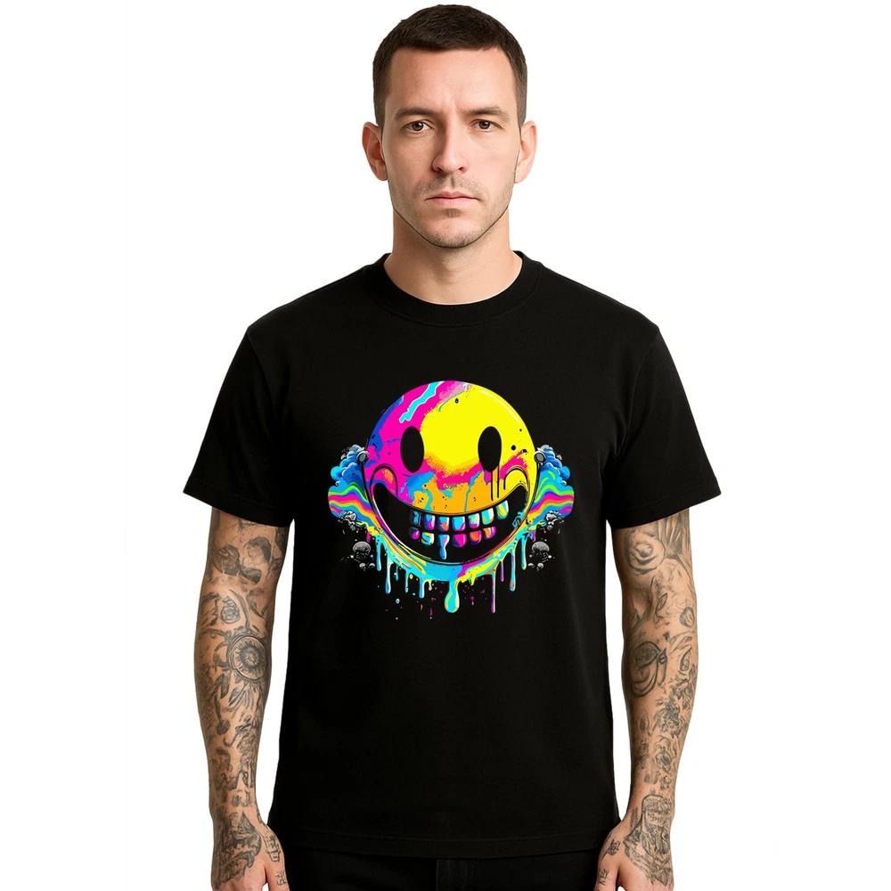 Rainbow drip smile urban melted glitch colourful mens tshirt party gift top tee